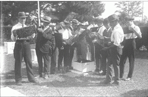 Beekeeping demonstration Hawkesbury Agricultural College c.1910  courtesy of the state Library of NSW