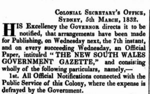 NSW Government Gazette 14 March 1832